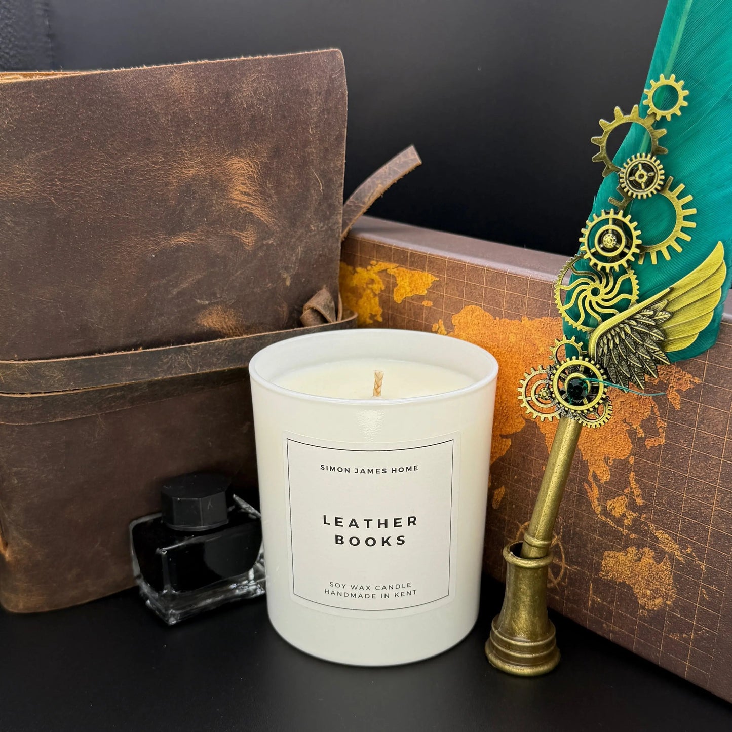 Leather Books Handmade Soy Wax Candle Simon James Home