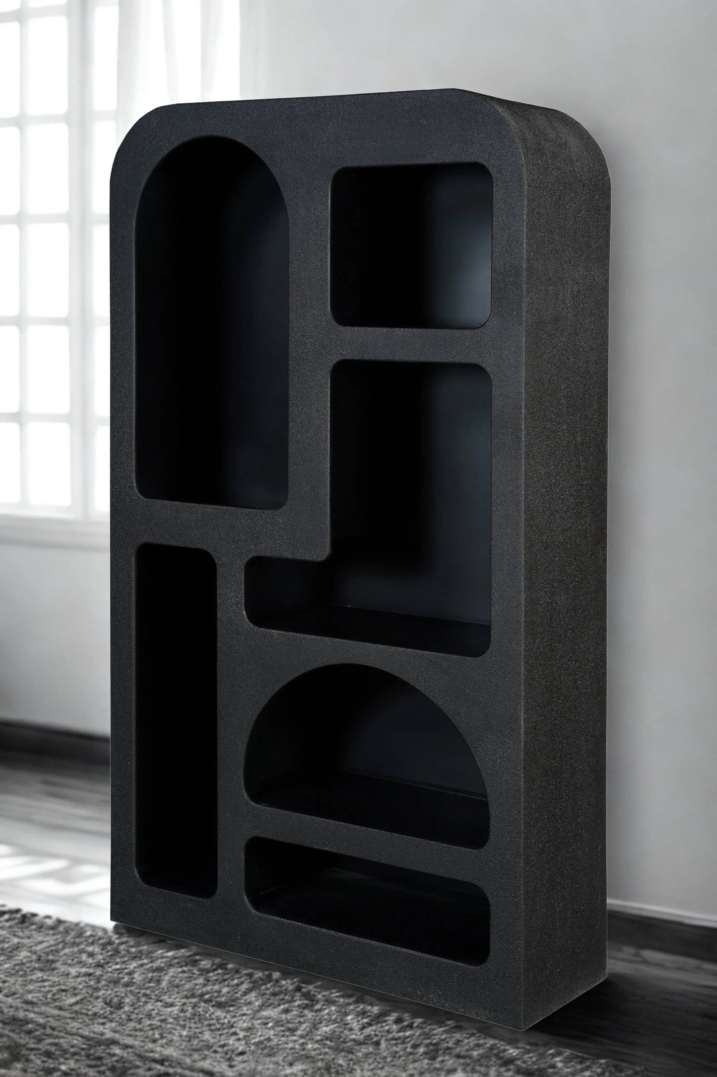 Udaipur Tall Geometric Black 6-Shelf Bookcase Verty Furniture