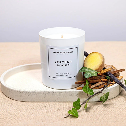 Leather Books Handmade Soy Wax Candle Simon James Home