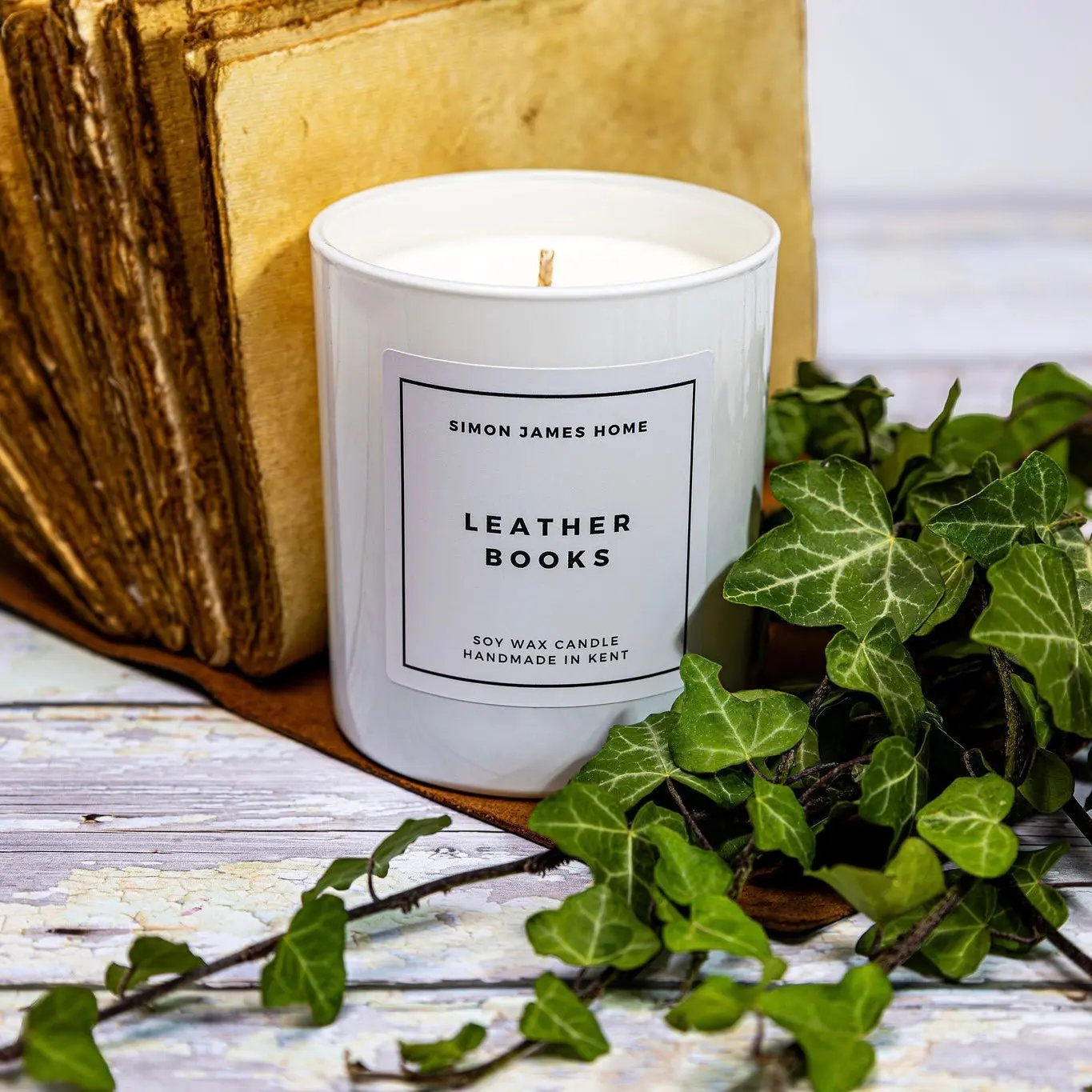 Leather Books Handmade Soy Wax Candle Simon James Home