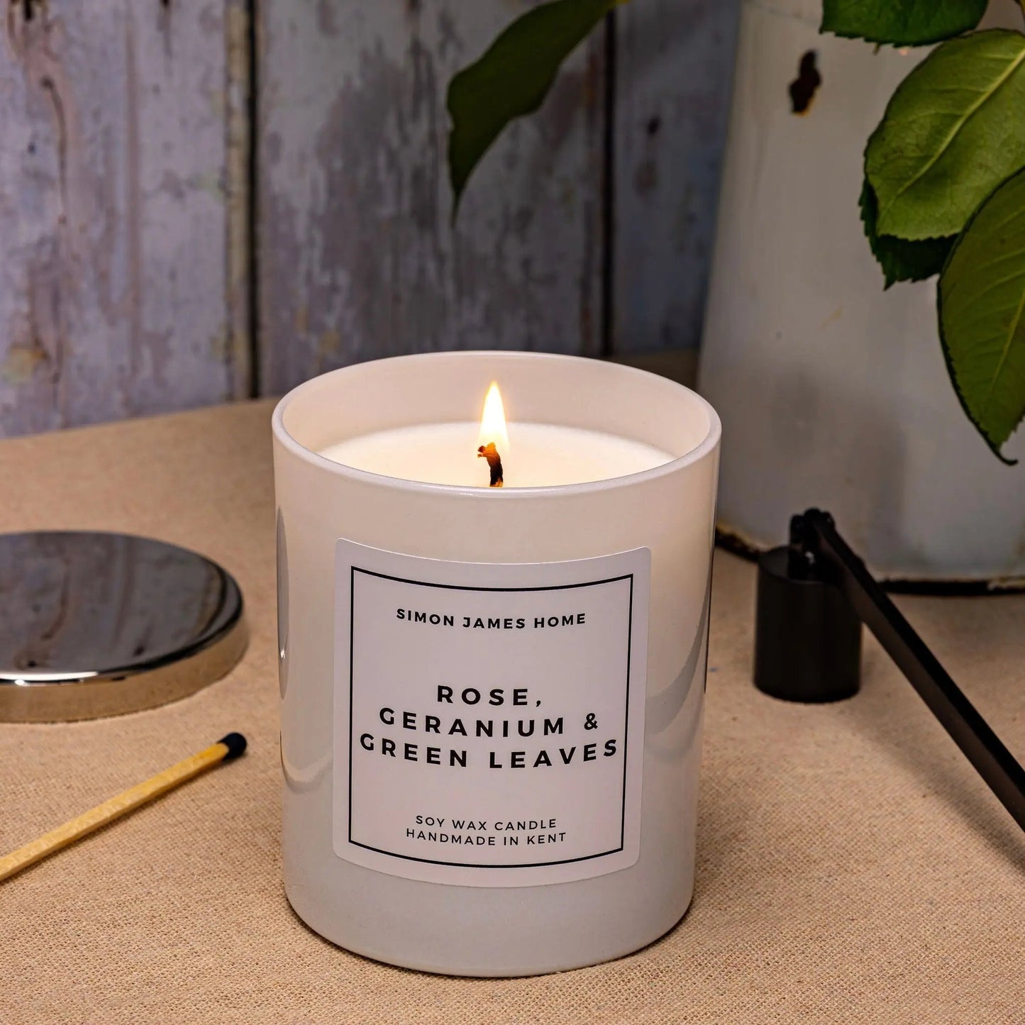 Rose, Geranium & Green Leaves Handmade Soy Wax Candle Simon James Home