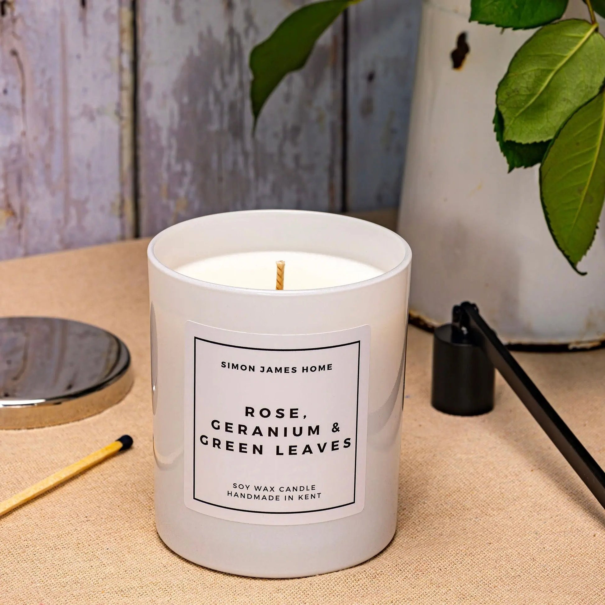 Rose, Geranium & Green Leaves Handmade Soy Wax Candle Simon James Home