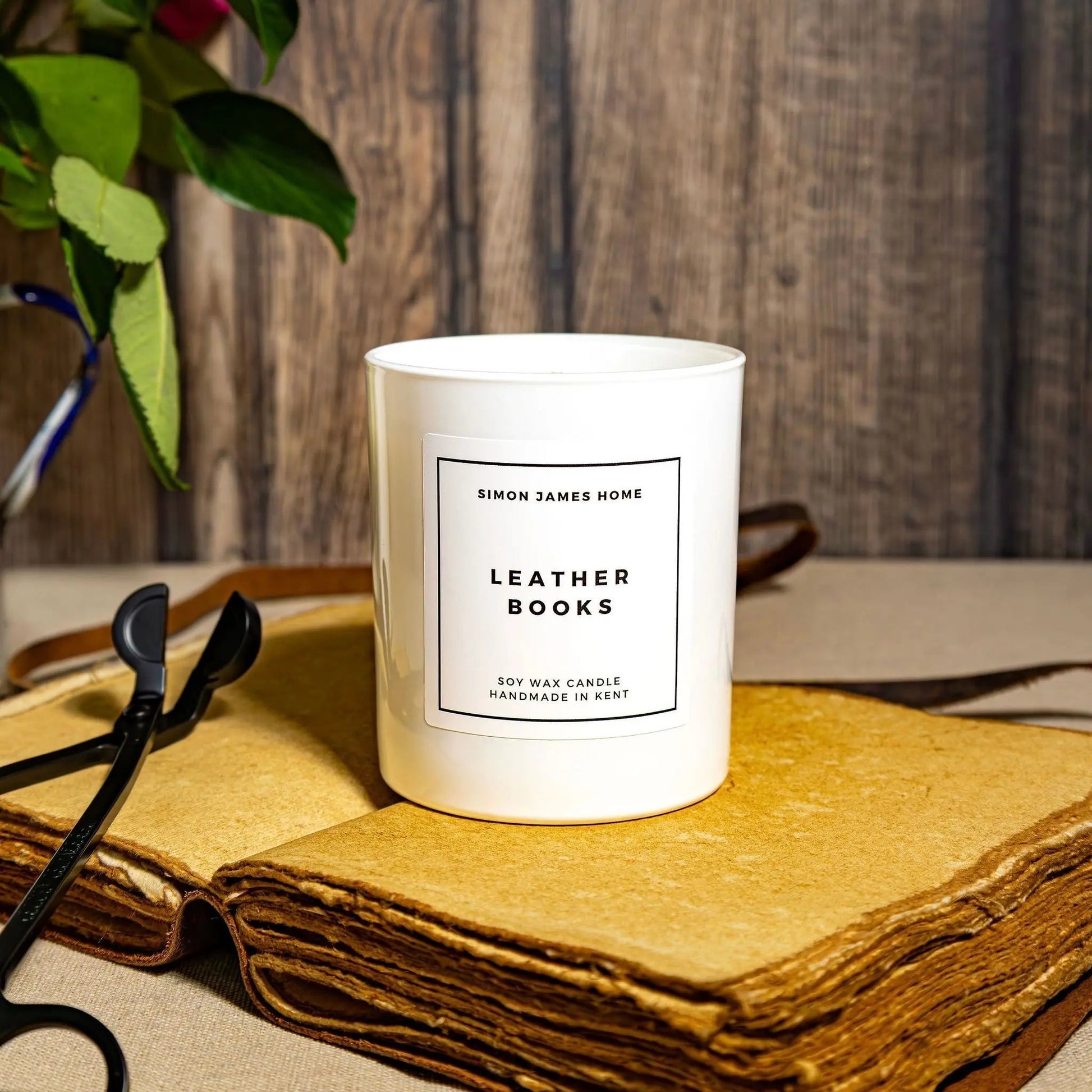 Leather Books Handmade Soy Wax Candle Simon James Home
