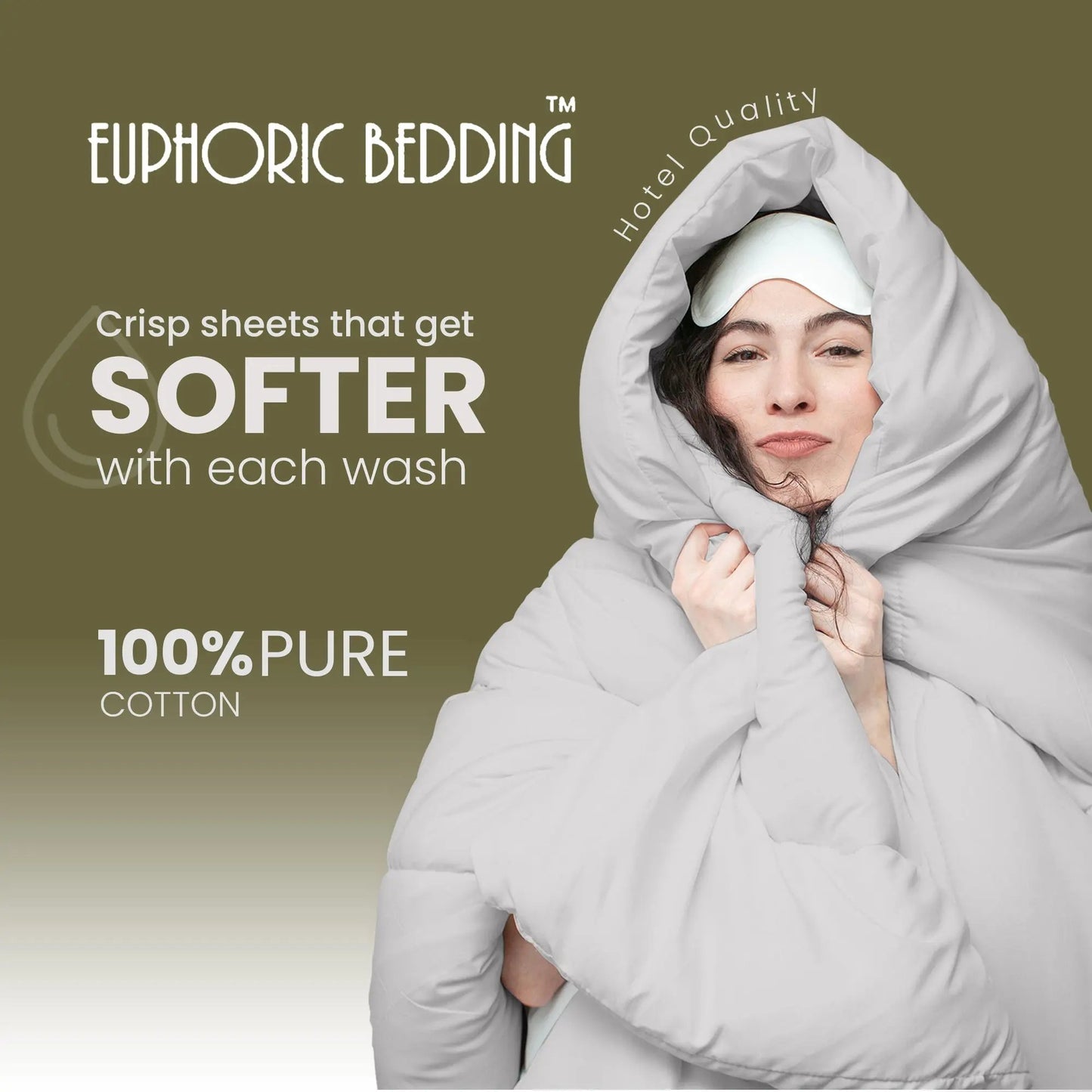 Pure Egyptian Cotton Duvet Cover Bed Set in Light Grey Euphoric Bedding