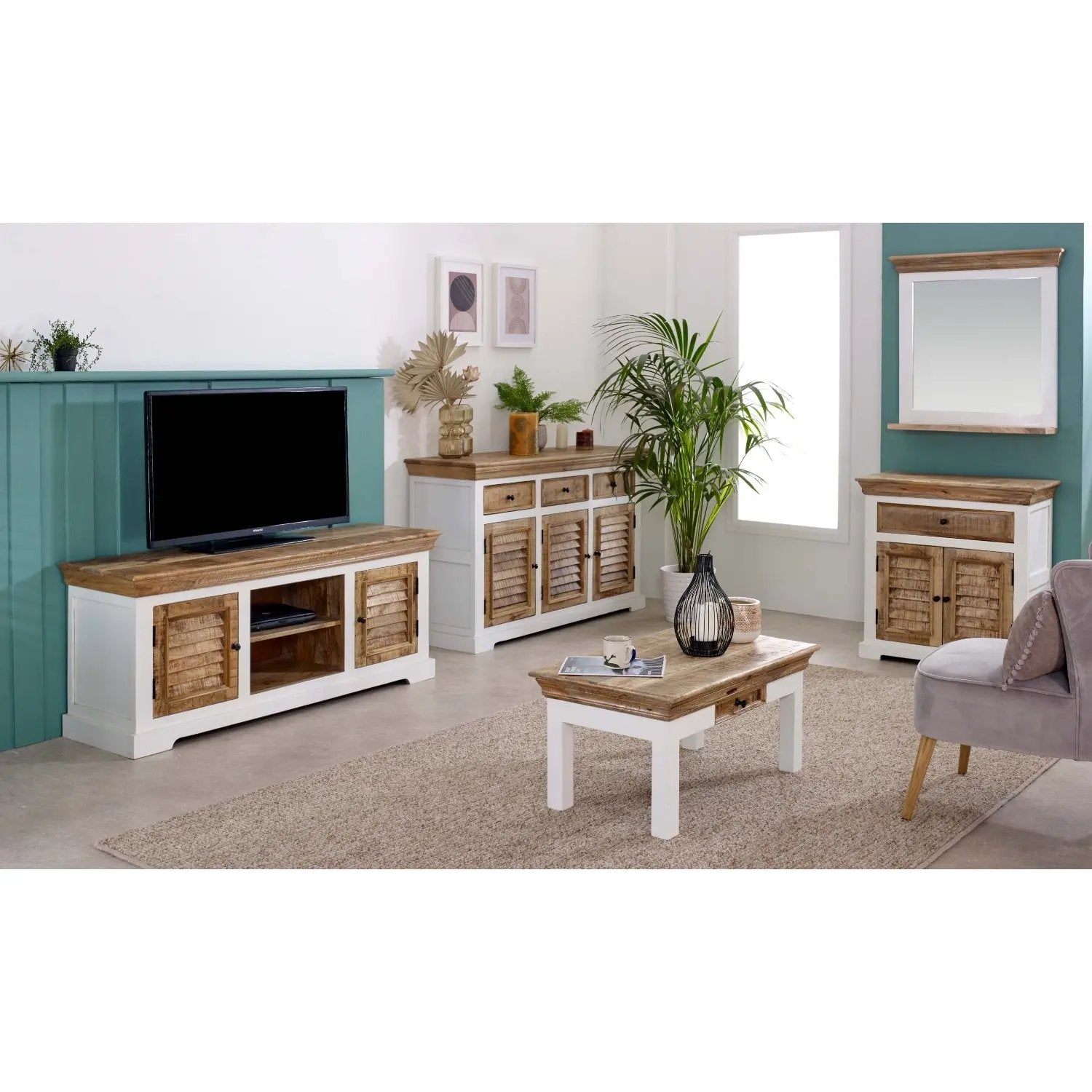 Bianco Solid Mango Wood Small Sideboard White Verty Furniture