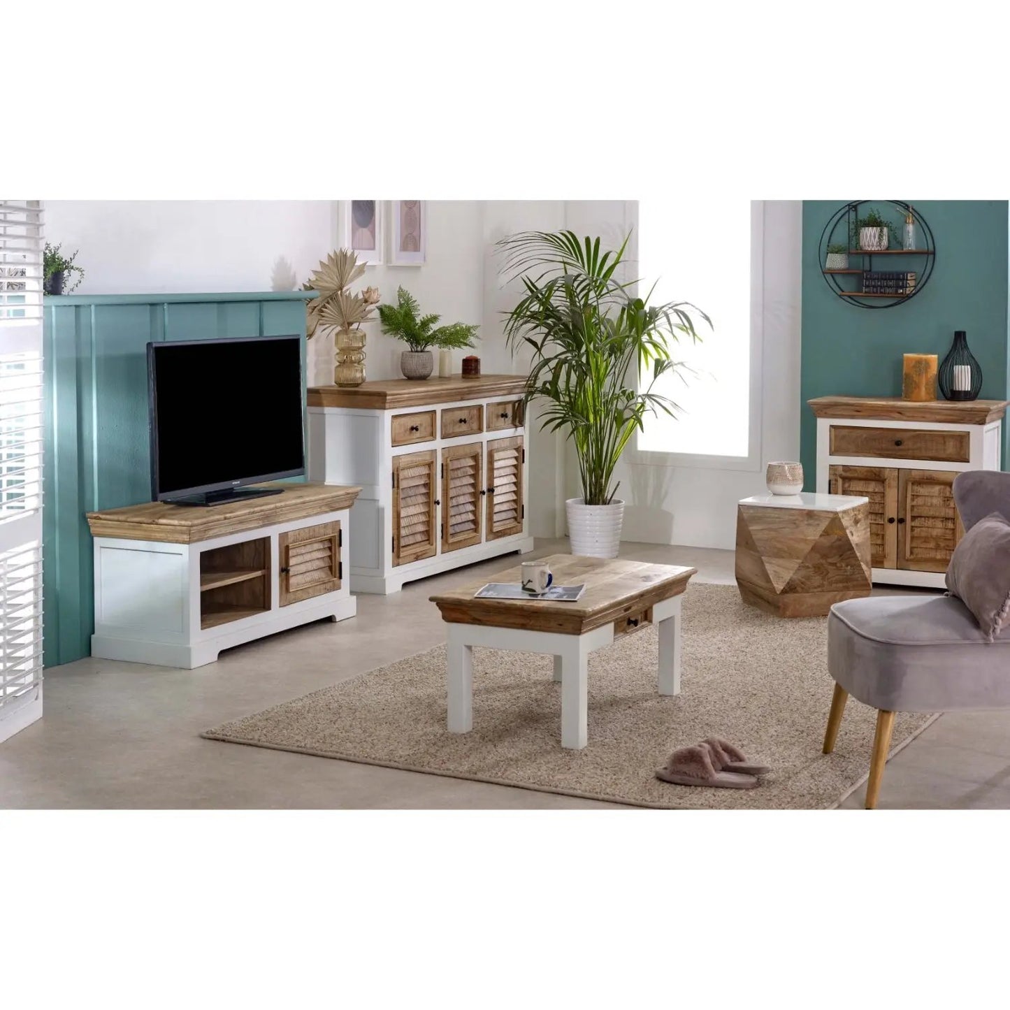 Bianco Solid Mango Wood Small Sideboard White Verty Furniture