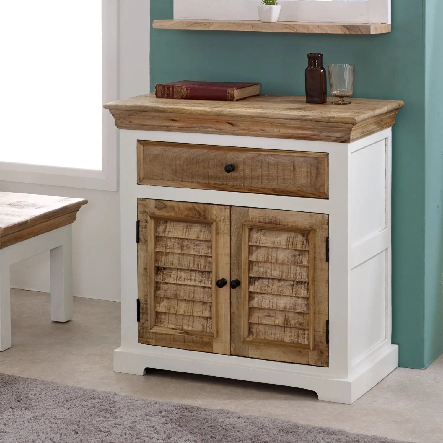 Bianco Solid Mango Wood Small Sideboard White Verty Furniture