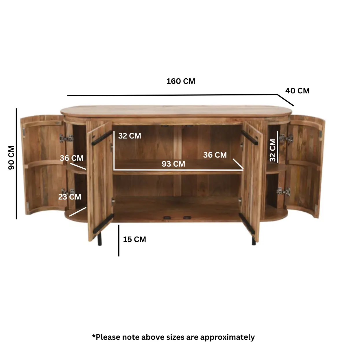 York Solid Wood Sideboard With Metal Legs Verty Furniture