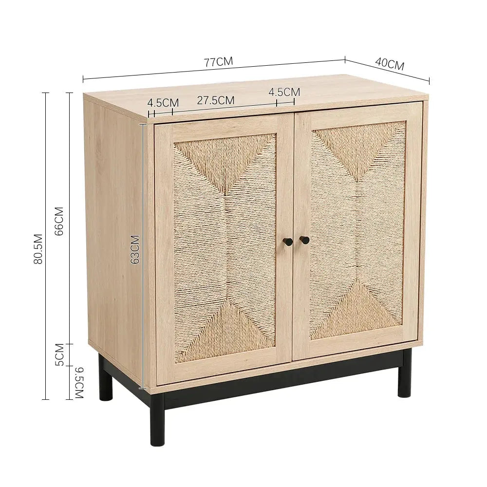 Rattan Double Door Wooden Sideboard - Natural Finish Storage Cabinet for Living Room Klassyx