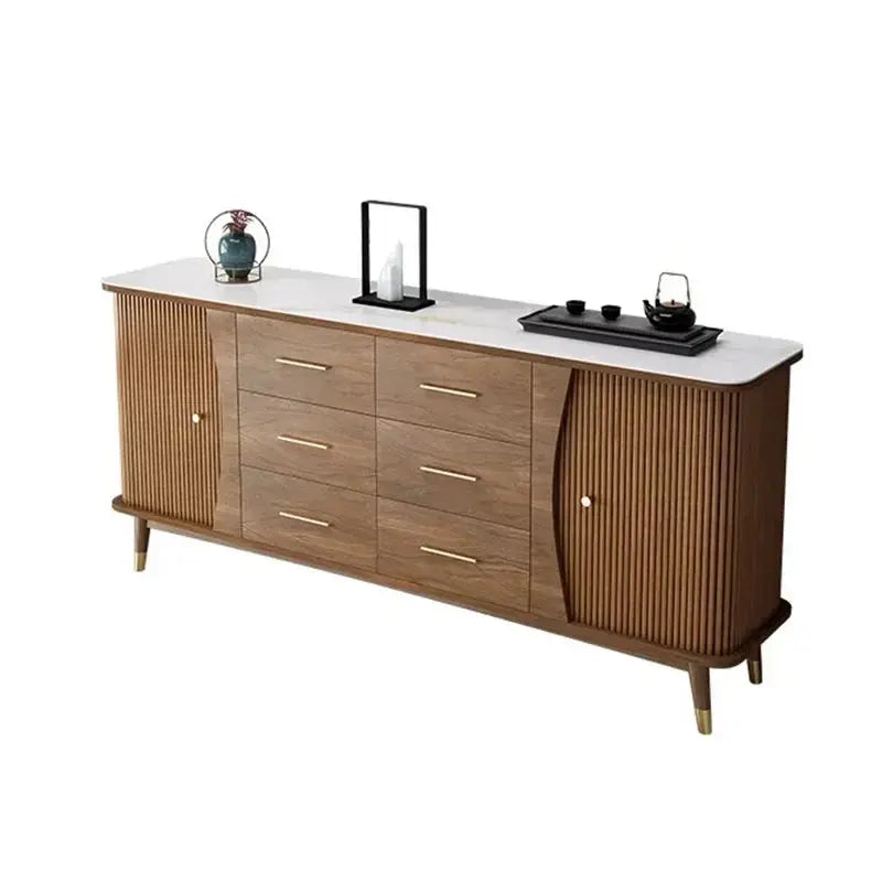 DUTRIEUX Modern Minimalist Wooden Showcase Cabinet with 6 drawers & 2 slatted doors, slate top