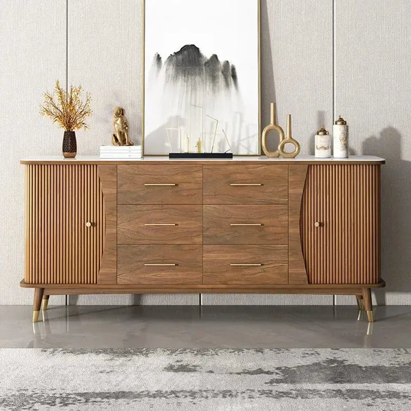 DUTRIEUX Wooden Showcase Cabinet with 6 drawers and fluted doors, slate top, modern minimalist design, UK furniture
