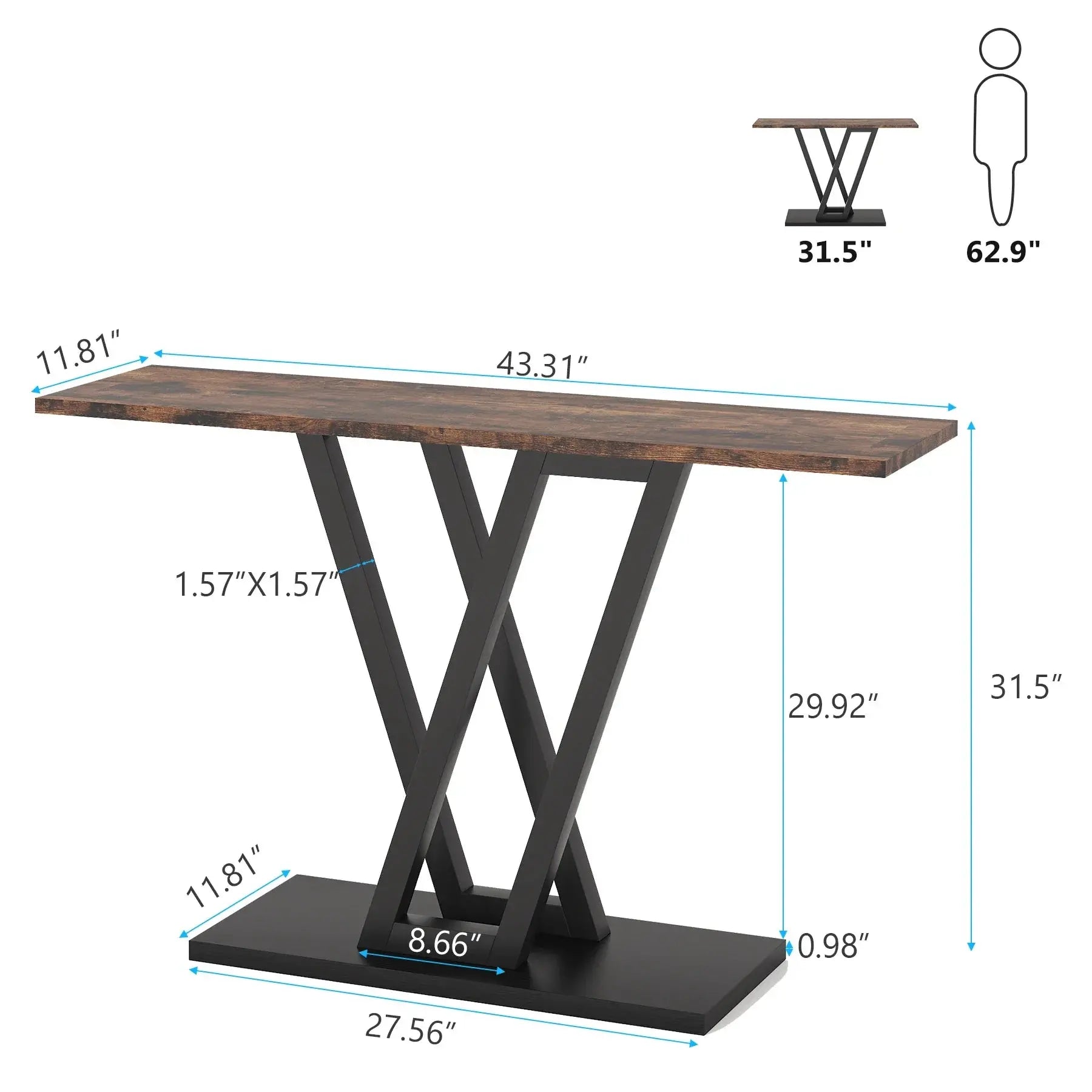 Tribesigns Industrial Console Table - Modern Wood Entryway Furniture for Living Room, 43.3" L Klassyx