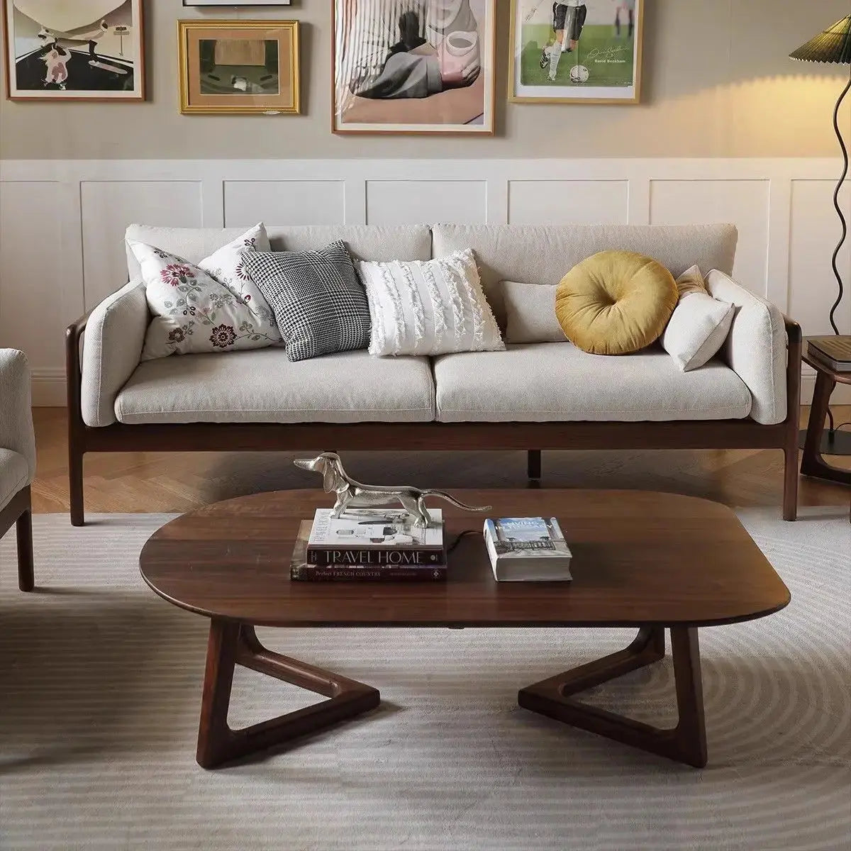 BIANXIANG modern moving wooden coffee table in a living room setting, showcasing its sleek design.