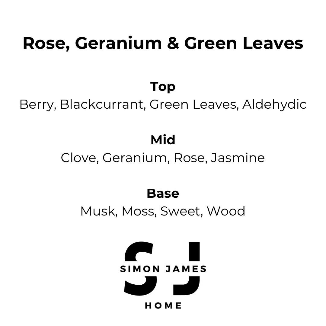 Rose, Geranium & Green Leaves Handmade Soy Wax Candle Simon James Home