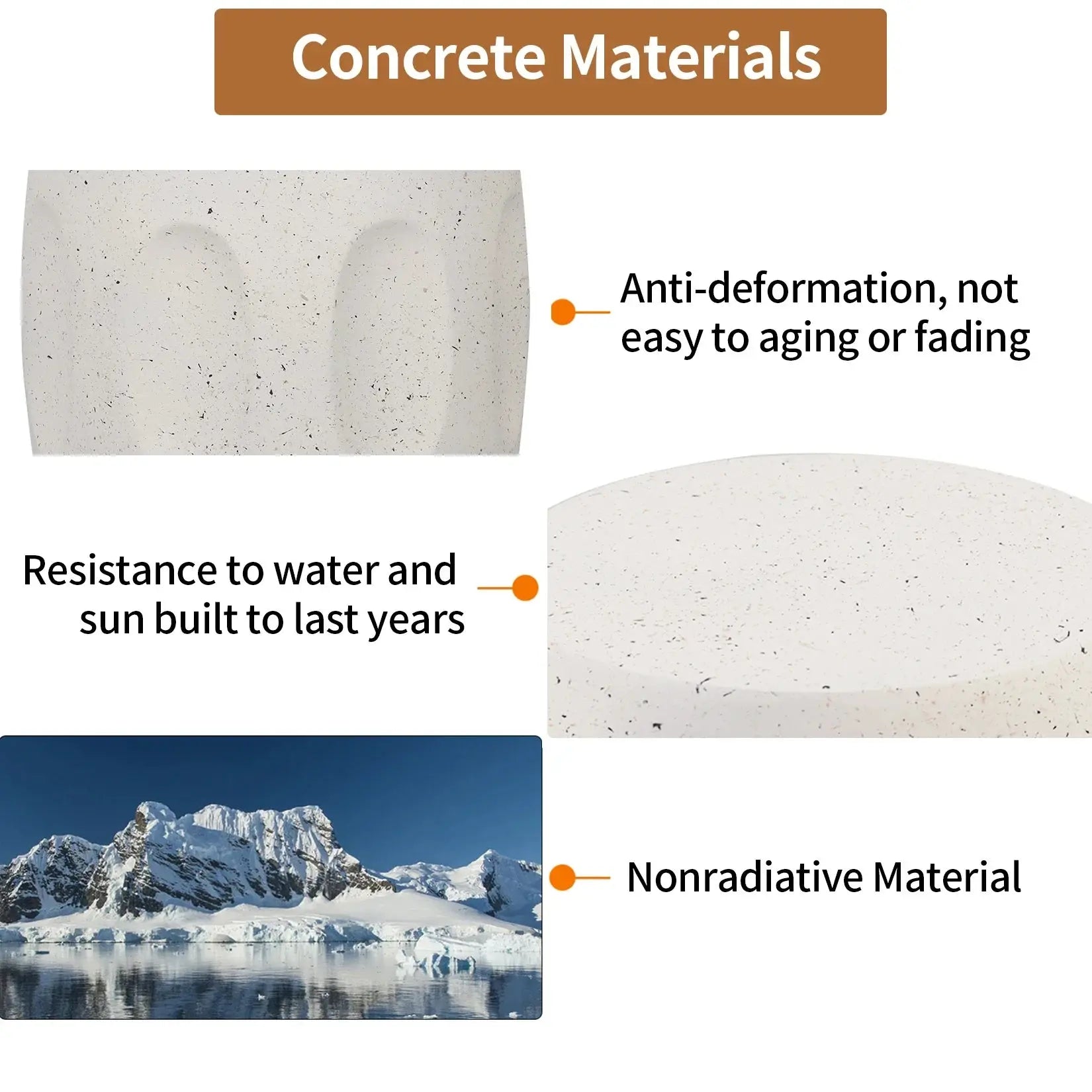Close-up of lightweight concrete side table surface, showing durable, anti-deformation, and water-resistant material