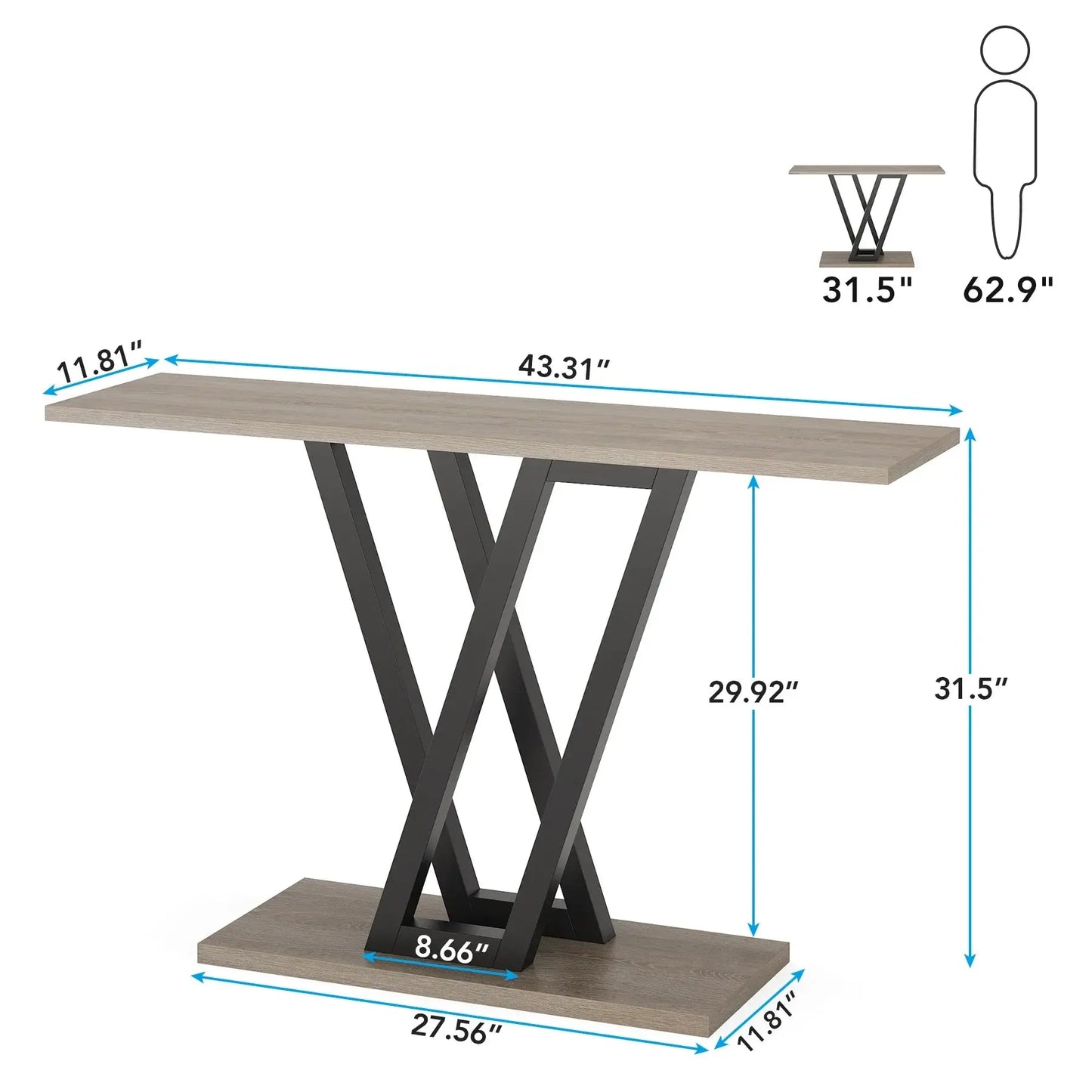 Tribesigns Industrial Console Table - Modern Wood Entryway Furniture for Living Room, 43.3" L Klassyx