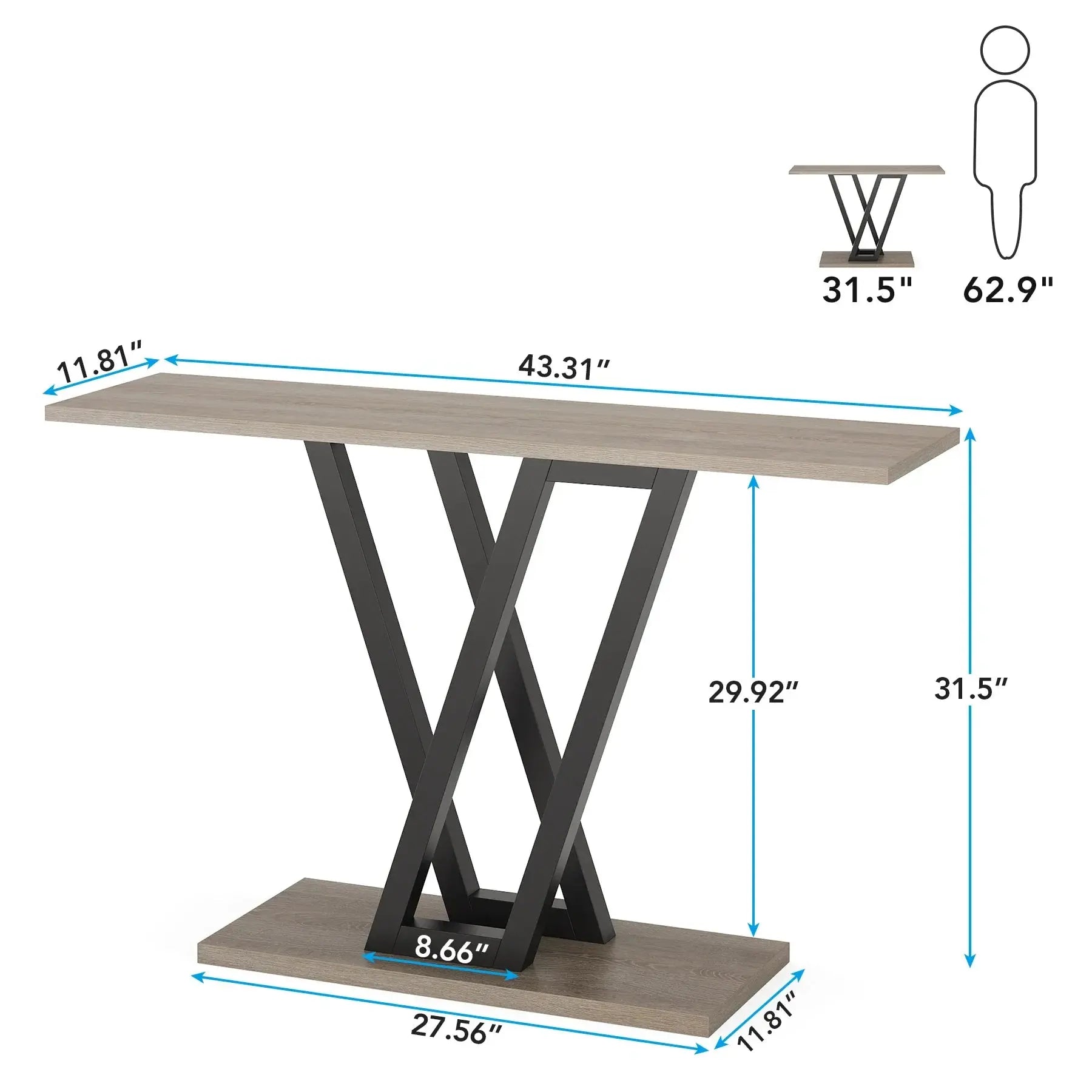 Tribesigns Industrial Console Table - Modern Wood Entryway Furniture for Living Room, 43.3" L Klassyx