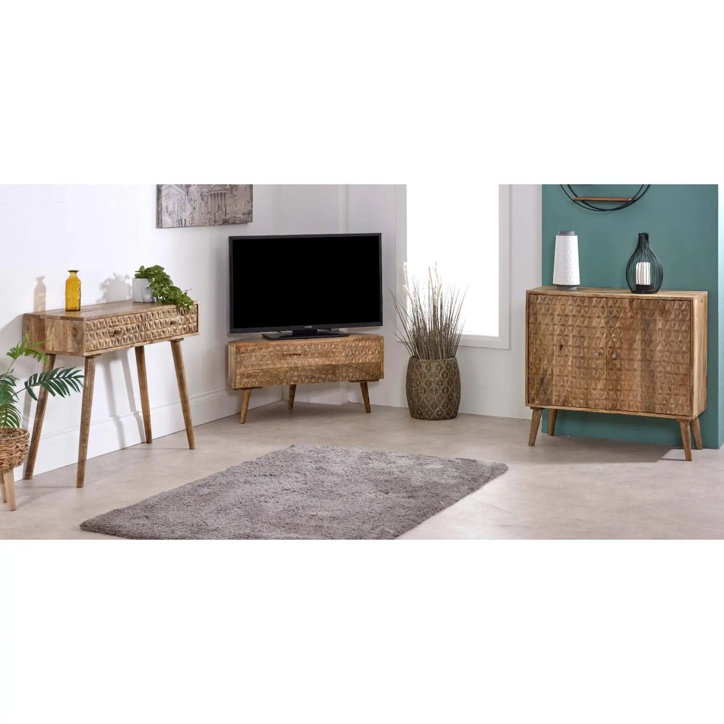 Marlow Light Mango Wood Corner TV Stand Verty Furniture