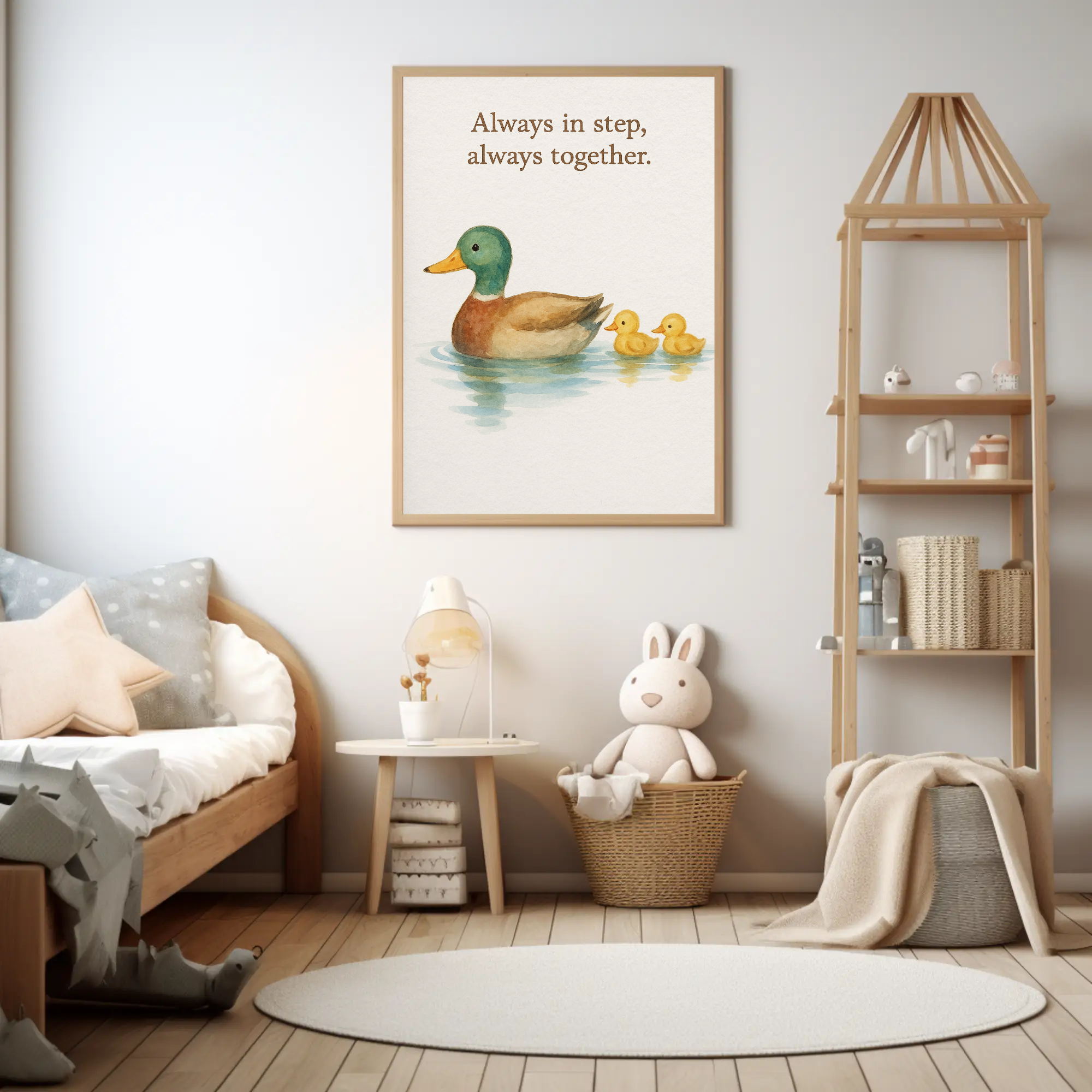 Always in Step Always Together Duck Family Watercolour Nursery Children's Room Wall Decor Print
