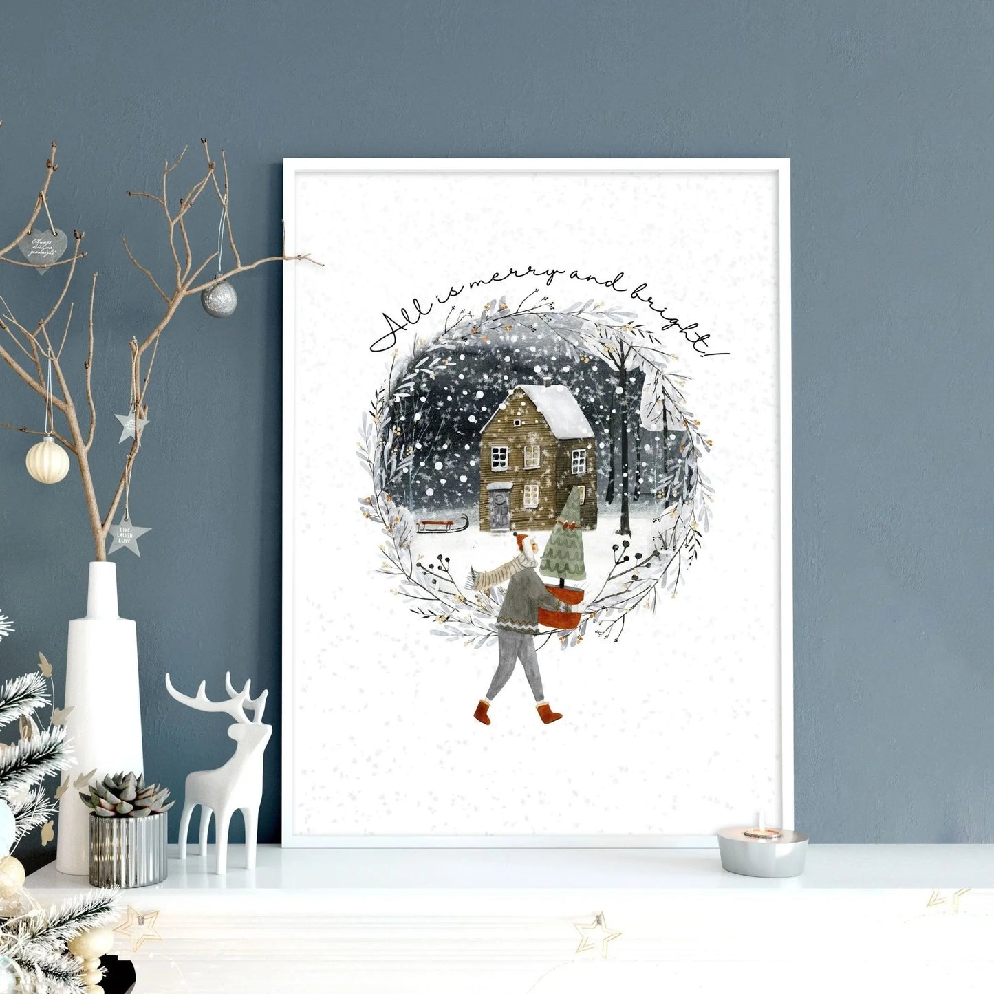 Christmas decor in living room wall art print About Wall Art
