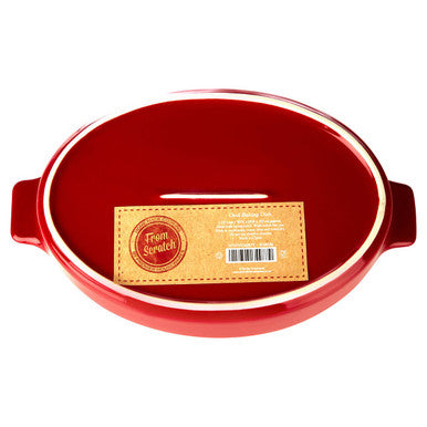 From Scratch Red Stoneware Oval Baking Dish