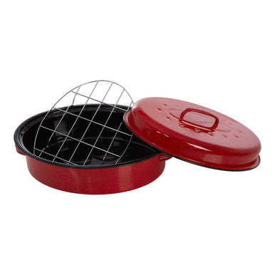 Carvara Oval Self Red Enamel Basting Roaster