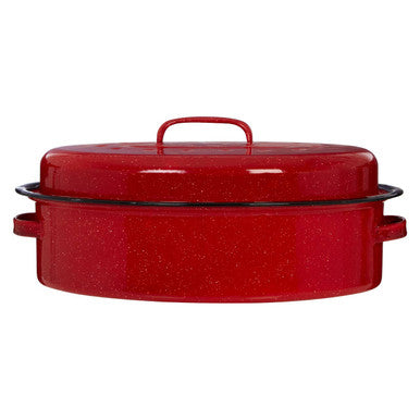 Carvara Oval Self Red Enamel Basting Roaster
