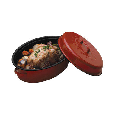 Carvara Oval Self Red Enamel Basting Roaster