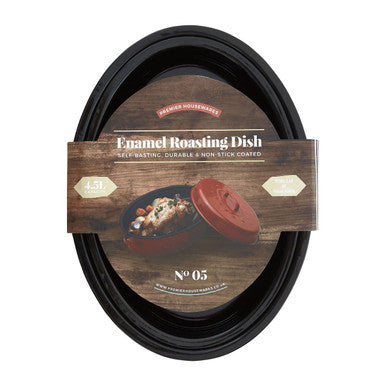 Carvara Oval Self Red Enamel Basting Roaster