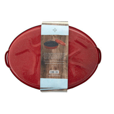 Carvara Oval Self Red Enamel Basting Roaster