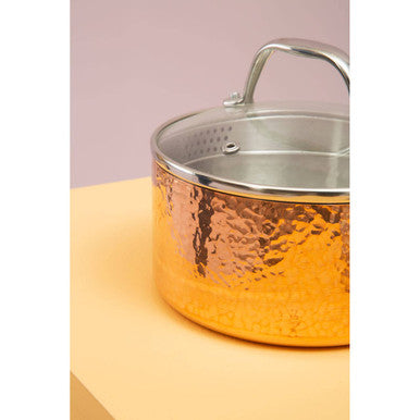 Minerva Small 16 Cm Hammered Saucepan With Lid