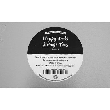 Set Of Three Happy Owls Storage Tins