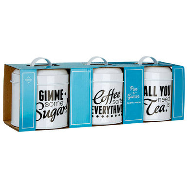 Pun And Games Set Of 3 Round Canisters