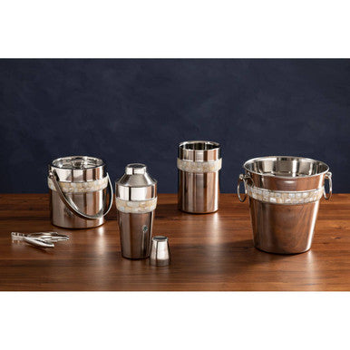 Silver Cocktail Shaker With Mother Of Pearl Inlay