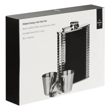 Auden Ribbed Stainless Steel Hip Flask Set