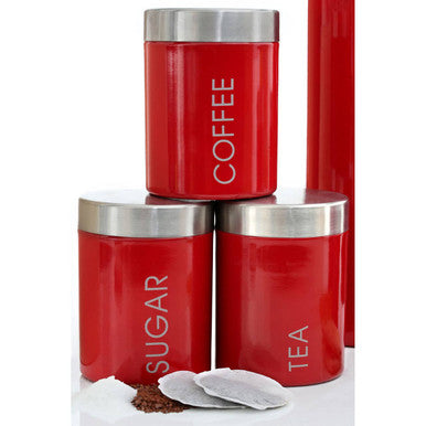 Red Enamel Tea Coffee And Sugar Set
