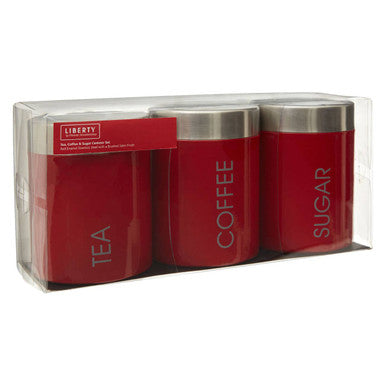 Red Enamel Tea Coffee And Sugar Set