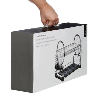 Laurie 2 Tier Dish Drainer With Black Plastic Tray