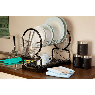 Laurie Black Enamel Coated Frame 2 Tier Dish Drainer