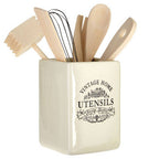 Vintage Home Square Cream Utensil Holder With 6 Utensils