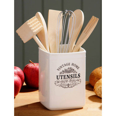 Vintage Home Square Cream Utensil Holder With 6 Utensils