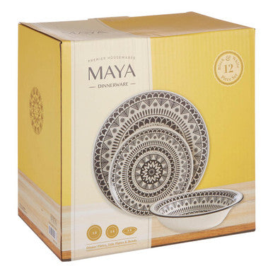 Maya 12 Piece Black And White Dinner Set