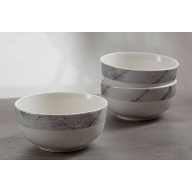 Avie 16Pc White And Grey Marble Effect Dinner Set