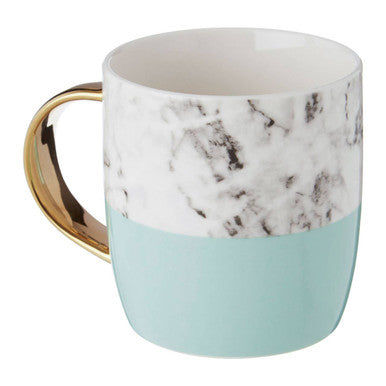 Frosted Deco Marble Effect And Pastel Green Monogram Mug L