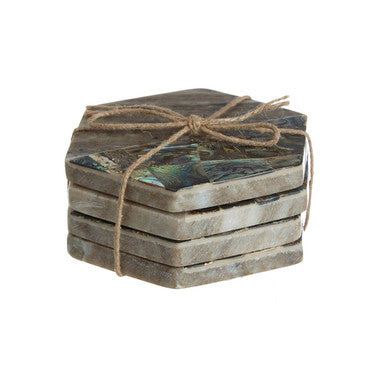 Imogen Set Of 4 Beige Marble And Paua Shell Coasters
