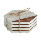 Monzaro Set Of 4 White Marble And Copper Inlay Coasters