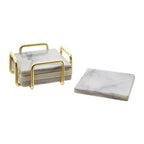 Delphine Set Of 4 White Marble Coasters With Brass Finish Holder