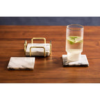 Delphine Set Of 4 White Marble Coasters With Brass Finish Holder