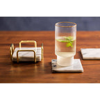 Delphine Set Of 4 White Marble Coasters With Brass Finish Holder