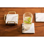 Delphine Set Of 4 White Marble Coasters With Brass Finish Holder